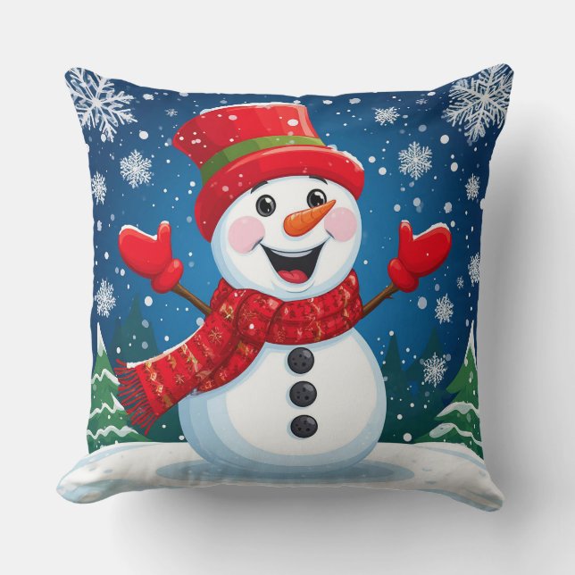 Almofada Neve alegre em Red Scarf and Hat (Frente)