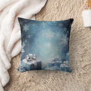 Almofada Neve Decorânea Azul e Bola Branca Feliz Natal