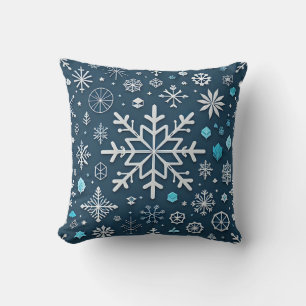 Almofada Neve Decorânea Azul e Bola Dourada Feliz Natal