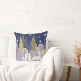 Almofada Neve Prateada Moderna e Madeira Geométrica Roxa