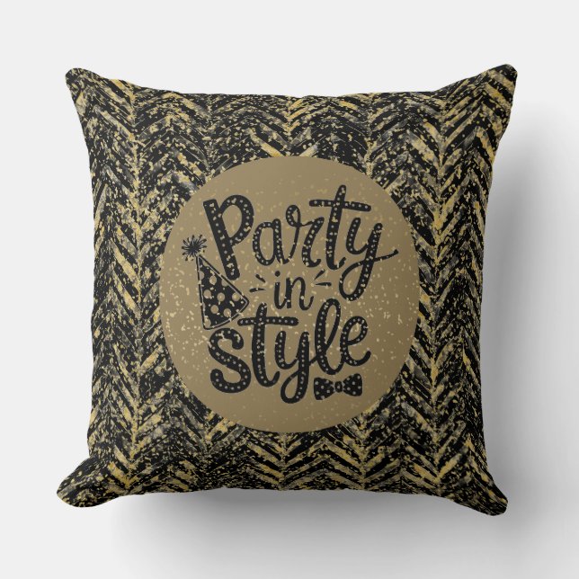 Almofada New Year Celebrate,Party in Style,Black Gold  Art (Frente)