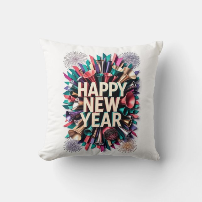 Almofada New Year's Party Horn T-Shirt, Confetti Burst (Frente)