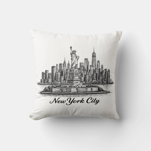 Almofada New York City Skyline Line Art Illustration (Frente)