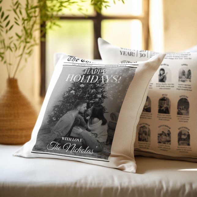 Almofada Newspaper What A Year Black White Photo Christmas (Criador carregado)