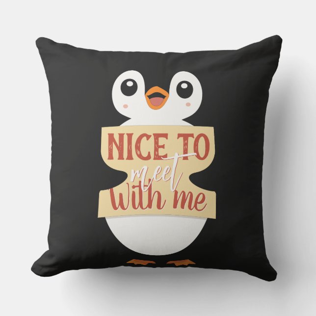 Almofada Nice to meet with me: Customizable penguin sign (Frente)