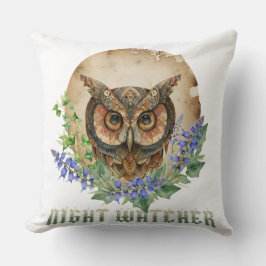 Almofada Night Watcher Boho Owl Illustration