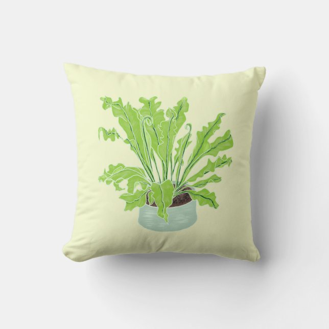 Almofada Ninho de Asplenium Bird - desenhando em amarelo. (Frente)