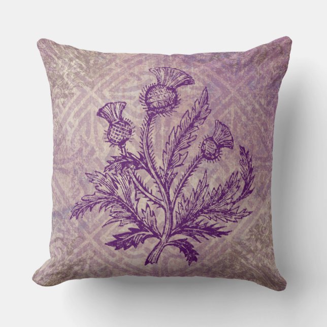 Almofada Nó celta roxo do cardo escocês (Frente)