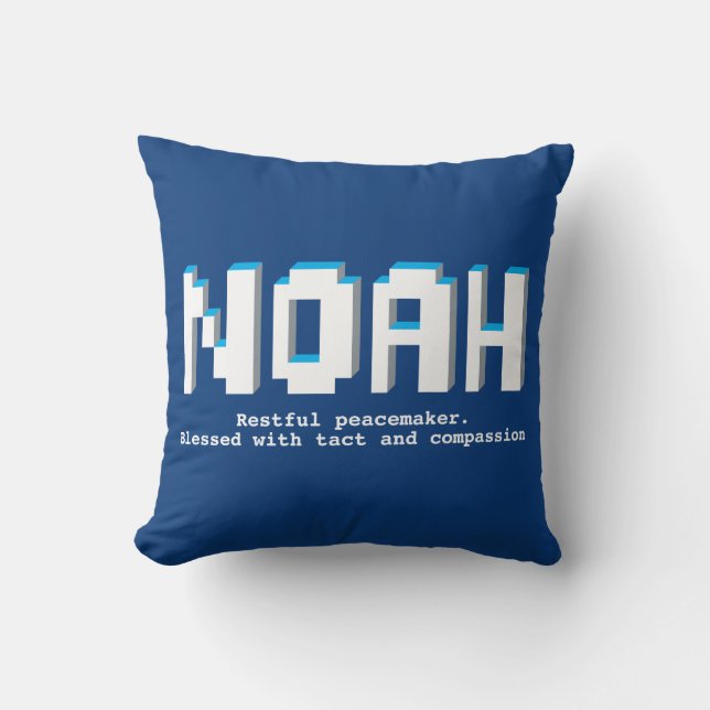 Almofada Noah boys name significa blue pixels text gamers (Frente)