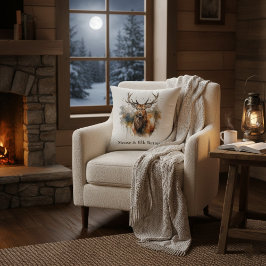 Almofada Noble Antlers: Woodland Elk Watercolor, personaliz