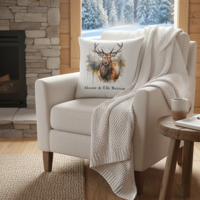 Almofada Noble Antlers: Woodland Elk Watercolor, personaliz (Criador carregado)