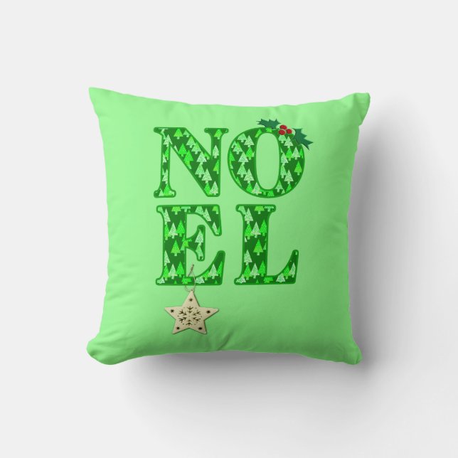 Almofada NOEL em um padrão verde de árvore de Natal (Frente)