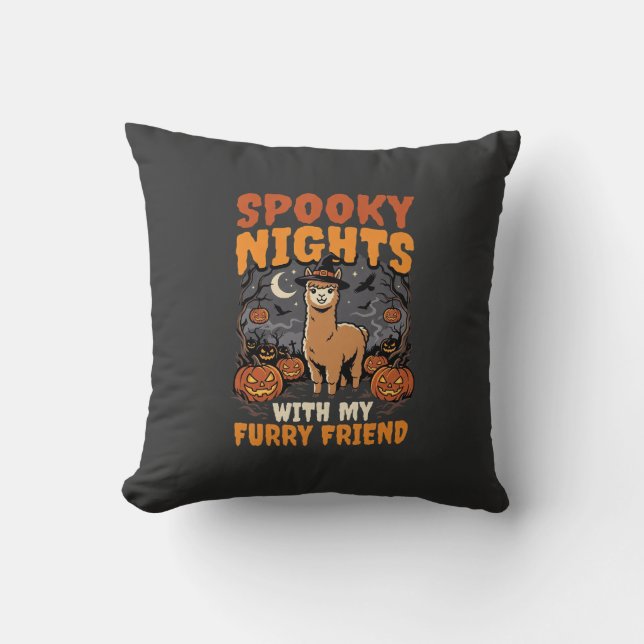 Almofada Noite de Alpaca de Halloween (Frente)