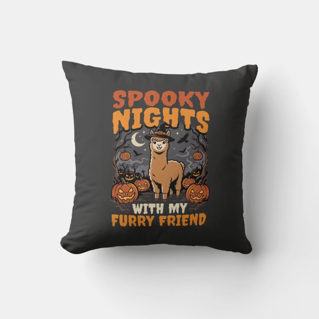 Almofada Noite de Alpaca de Halloween (Frente)