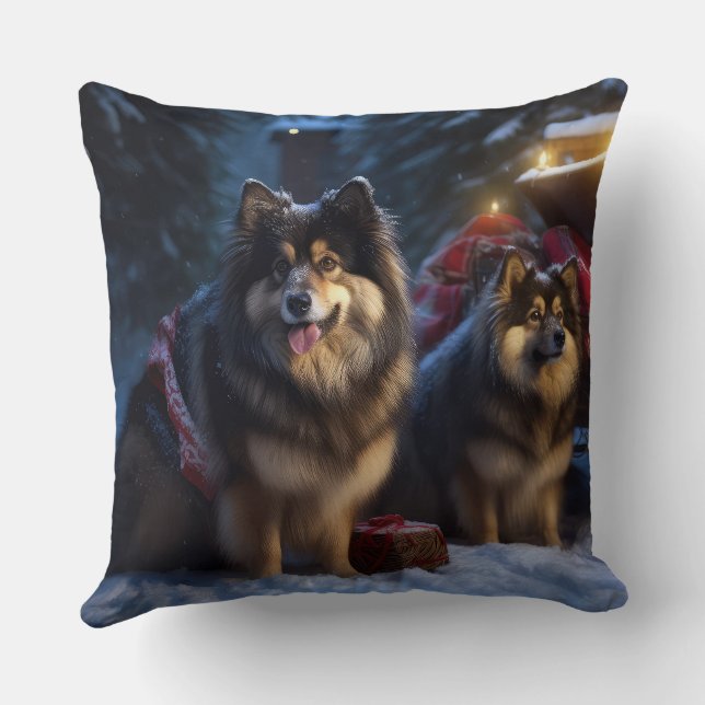 Almofada Noite de Natal Finlandesa de Lapphund Snowy Sleigh (Verso)