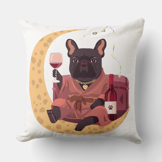 Almofada Noite de Vinho da Mãe do Bulldog Francês (Frente)