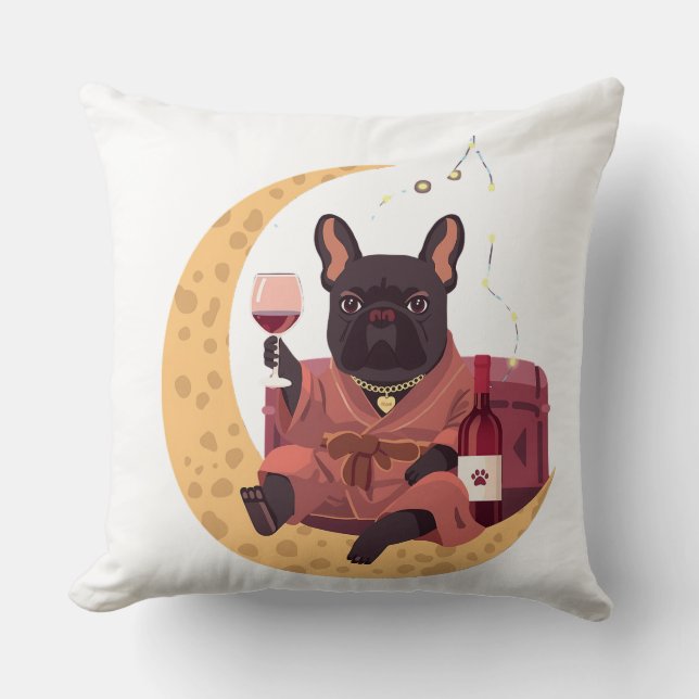 Almofada Noite de Vinho da Mãe do Bulldog Francês (Frente)