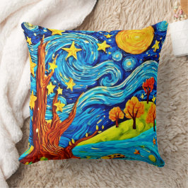 Almofada Noite Estrelada Cartoon: Arte Inspirada no Surreal