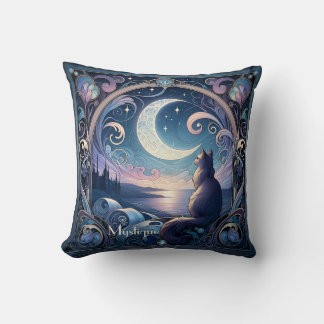 Almofada Noite Luz Gato Fantasia Arte Azul Nouveau Design