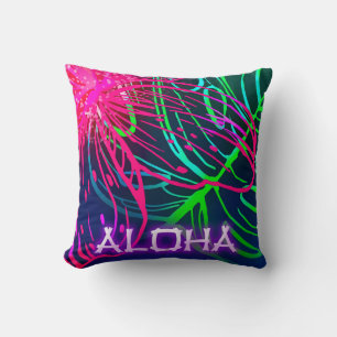 Almofada Noite Tropical de Luau Elétrico Neon Aloha