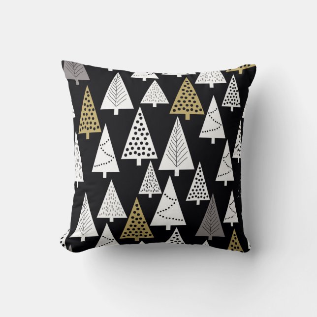 Almofada Noites de inverno: Árvores de Prata Dourada. (Frente)