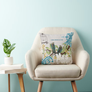 Almofada Noiva Damask Love Bird Cherry Blossom Birdcage