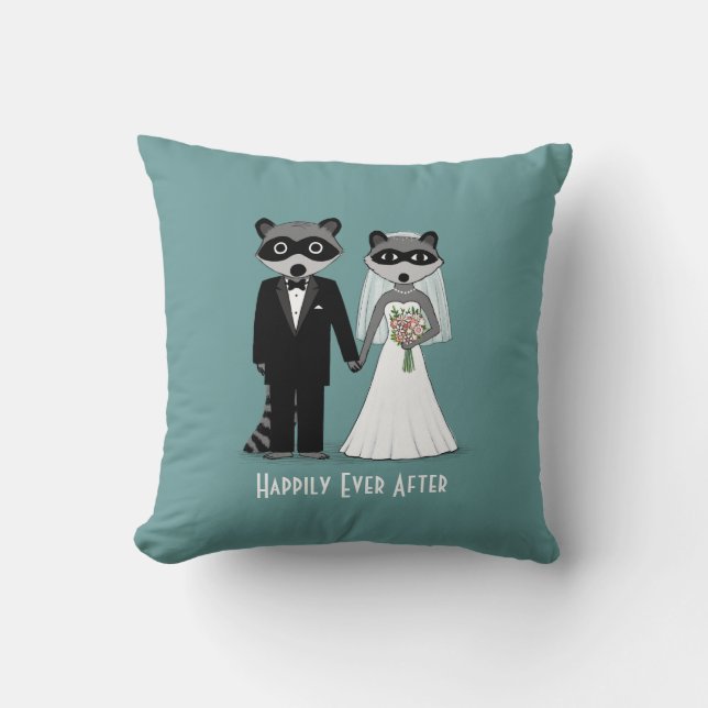 Almofada Noiva de Casamento de Raccoons com Texto Personali (Frente)
