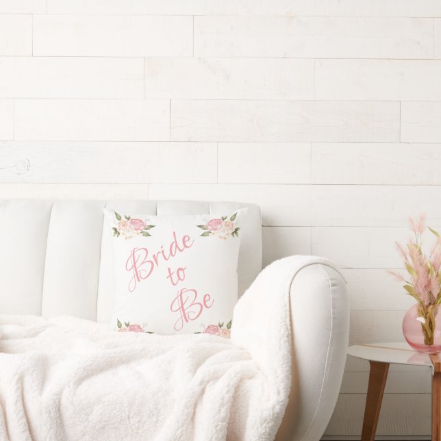 Almofada Noiva de Casamento por Aquarela com Script Floral  (Sofá)