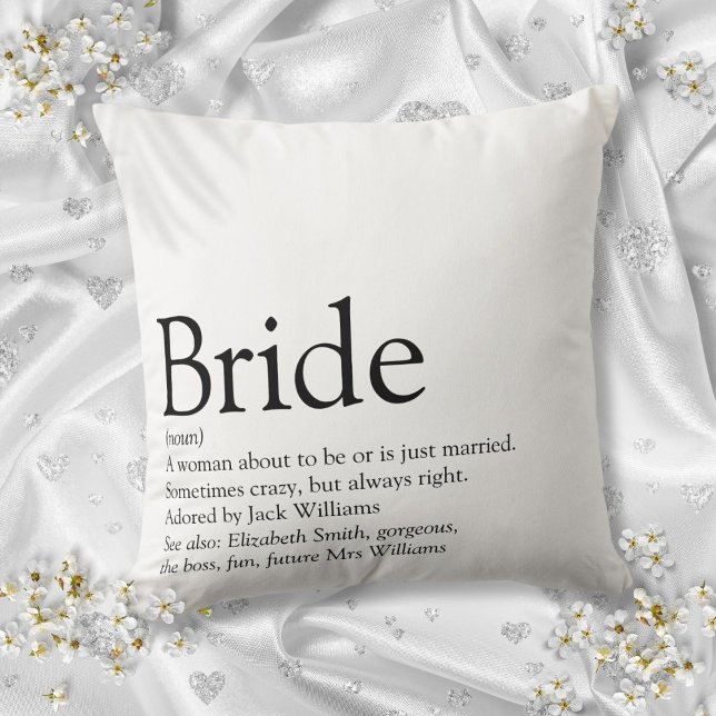 Almofada Noiva Definição, Chá de panela Moderno Tipográfico (Bride Definition Bridal Shower Modern Typographic Throw Pillow)