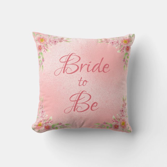 Almofada Noiva Elegante a Ser Rosa Floral Aquarela  (Frente)