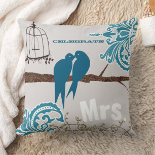 Almofada Noiva Teal Damask Beijing Love Birdcage