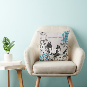 Almofada Noiva Teal Damask Love Bird Birdcage