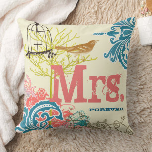 Almofada Noiva Teal Damask Love Bird Birdcage Sra. Forever