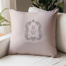 Almofada Noiva Vintage Crista Monograma Rosa Casamento