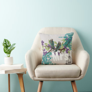 Almofada Noiva Vintage Teal Birdcage & Purple Blooms