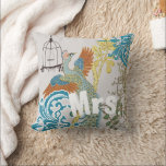 Almofada Noiva Vintage Teal Damask Peacock Birdcage Vines<br><div class="desc">Você pode personalizar esta bela Cinza de coral amarelo Teal Blue e Green Vintage Peacock Birdcage Travesseiro para dizer o que quiser ou usar a Sra. existente para a esposa (Recepção de casamento ou Presente Recém-Presente) (Presente no segundo) ou comprar duas Sra. e um Sr. para os Newlyweds. . O...</div>