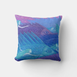 Almofada "Nômadas do Oceano" arte fantástica, peixes, serei