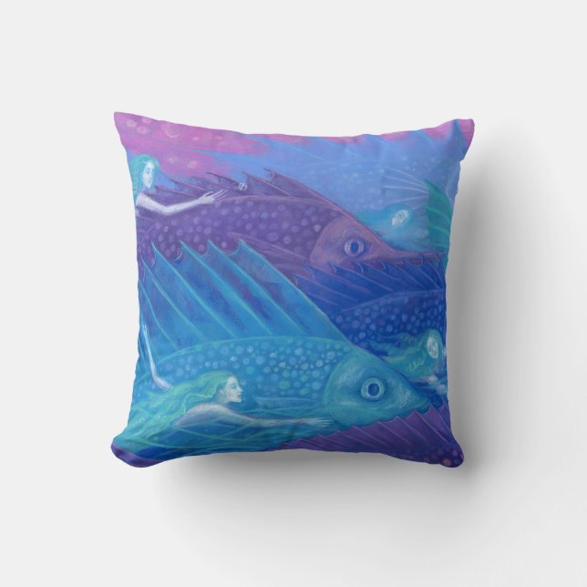 Almofada "Nômadas do Oceano" arte fantástica, peixes, serei (Frente)
