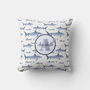 Almofada Nome + Aquarela Monograma Tubarão-marisco Branco