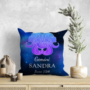 Almofada Nome com o símbolo Zodiac Gemini Gift Travesseiro