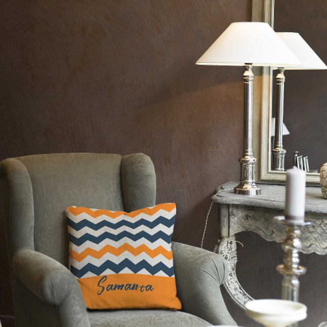 Almofada Nome da cinza de laranja geométrica da diagonal da (Criador carregado)