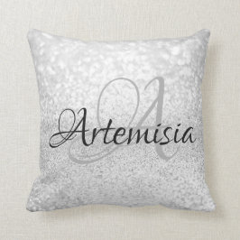 Almofada Nome da Cinza inicial Silver White Sparkle Girly S