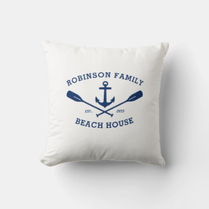 Almofada Nome da família Beach House Barat Anchor Crossed O