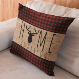 Almofada Nome da Família Cabeça de Buck em Faux Burlap Coun