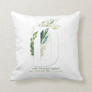 Almofada Nome da Família D Monograma Dourado Verde Elegant