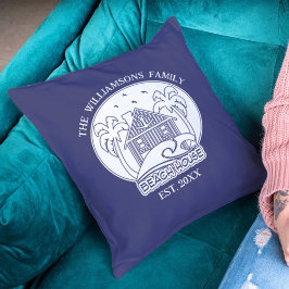 Almofada Nome da família da casa da praia náutica Azul e Br