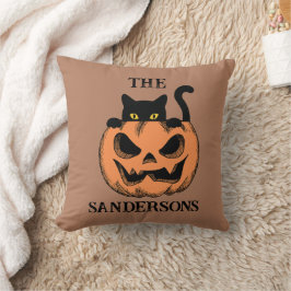 Almofada Nome da Família de Abóbora Preta Vintage Halloween