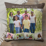 Almofada Nome da família de colagem de fotos ZigZag Photo S<br><div class="desc">Personalize este travesseiro decorativo feliz com as suas fotos de família favoritas. O modelo está configurado para que você adicione até 5 fotos e seu nome de família (ou texto personalizado). A foto principal será usada como fundo e as 4 fotos restantes serão mostradas em uma faixa de fotos ziguezague...</div>