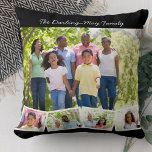 Almofada Nome da família de colagem de fotos ZigZag Photo S<br><div class="desc">Personalize este travesseiro decorativo feliz com as suas fotos de família favoritas. O modelo está configurado para que você adicione até 5 fotos e seu nome de família (ou texto personalizado). A foto principal será usada como fundo e as 4 fotos restantes serão mostradas em uma faixa de fotos ziguezague...</div>