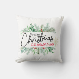 Almofada Nome da Família de Feliz Natal Moderno Personaliza